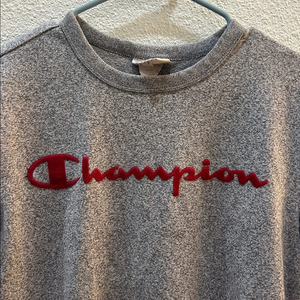 Champion Heritage Felt Lettering Signature Grey Crewneck T-Shirt Size Medium - Picture 2 of 8